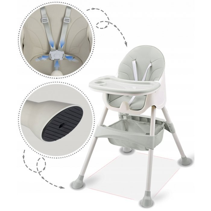 Ricokids Scaun de masa 3in1 transformabil in scaunel clasic cu cos de depozitare baza antiderapanta masuta reglabila suport picioare si husa detasabila Milo Gri