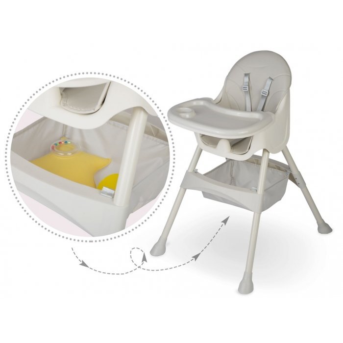 Ricokids Scaun de masa 3in1 transformabil in scaunel clasic cu cos de depozitare baza antiderapanta masuta reglabila suport picioare si husa detasabila Milo Gri
