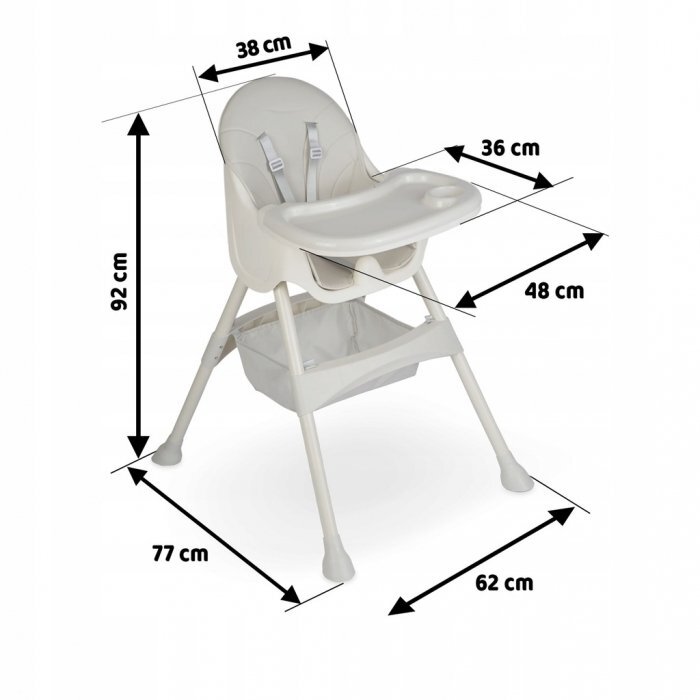 Ricokids Scaun de masa 3in1 transformabil in scaunel clasic cu cos de depozitare baza antiderapanta masuta reglabila suport picioare si husa detasabila Milo Gri
