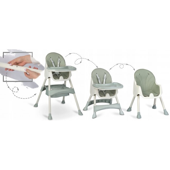 Ricokids Scaun de masa 3in1 transformabil in scaunel clasic cu cos de depozitare baza antiderapanta masuta reglabila suport picioare si husa detasabila Milo Verde
