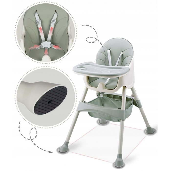 Ricokids Scaun de masa 3in1 transformabil in scaunel clasic cu cos de depozitare baza antiderapanta masuta reglabila suport picioare si husa detasabila Milo Verde