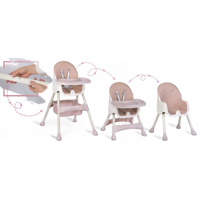 Ricokids Scaun de masa 3in1 transformabil in scaunel clasiccu cos de depozitarebaza antiderapantamasuta reglabilasuport picioare si husa detasabila Milo Roz