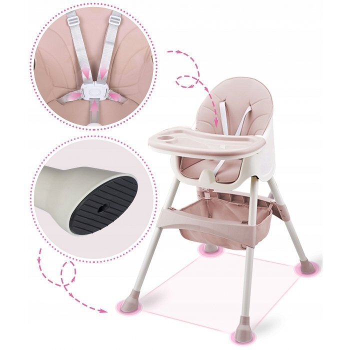Ricokids Scaun de masa 3in1 transformabil in scaunel clasiccu cos de depozitarebaza antiderapantamasuta reglabilasuport picioare si husa detasabila Milo Roz