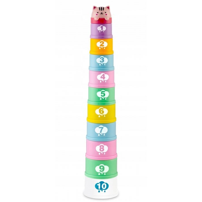 Ricokids Set 10 cupe jucarie pentru baie Bath Toys Pastel multicolor multifunctionale in forma de turn cu cifre de stivuit Inspiratie Montessori