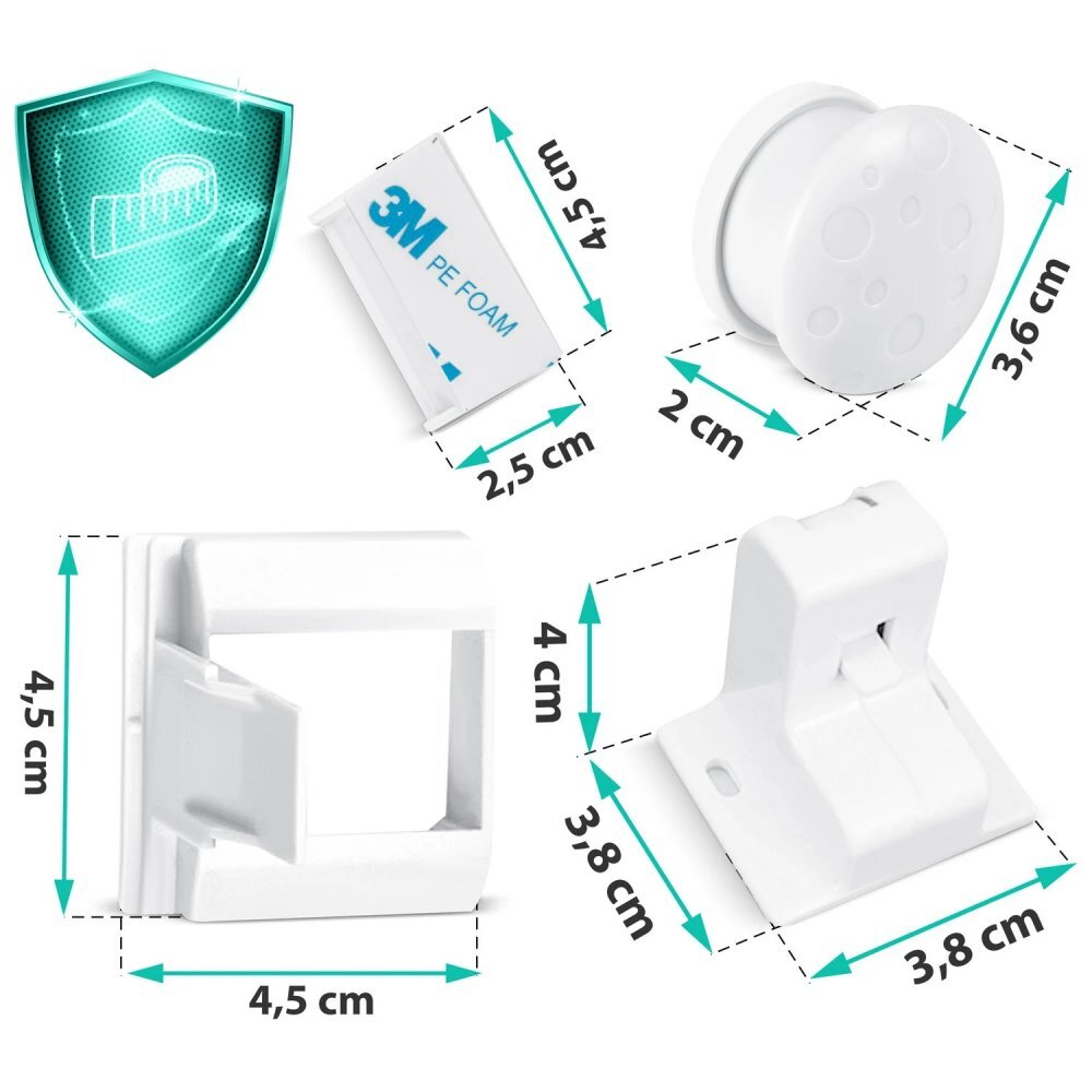 Ricokids Set 4 protectii magnetice pentru copii Alb pentru mobilier instalare cu adeziv 3M