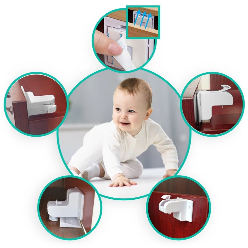 Ricokids Set 4 protectii magnetice pentru copii Alb pentru mobilier instalare cu adeziv 3M