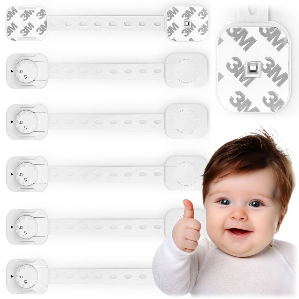 Ricokids Set 6 sigurante mobilier pentru copii Alb multifunctionale utilizare multipla instalare cu adeziv 3M 21.8x7.3 cm