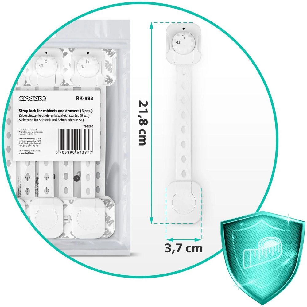 Ricokids Set 6 sigurante mobilier pentru copii Alb multifunctionale utilizare multipla instalare cu adeziv 3M 21.8x7.3 cm
