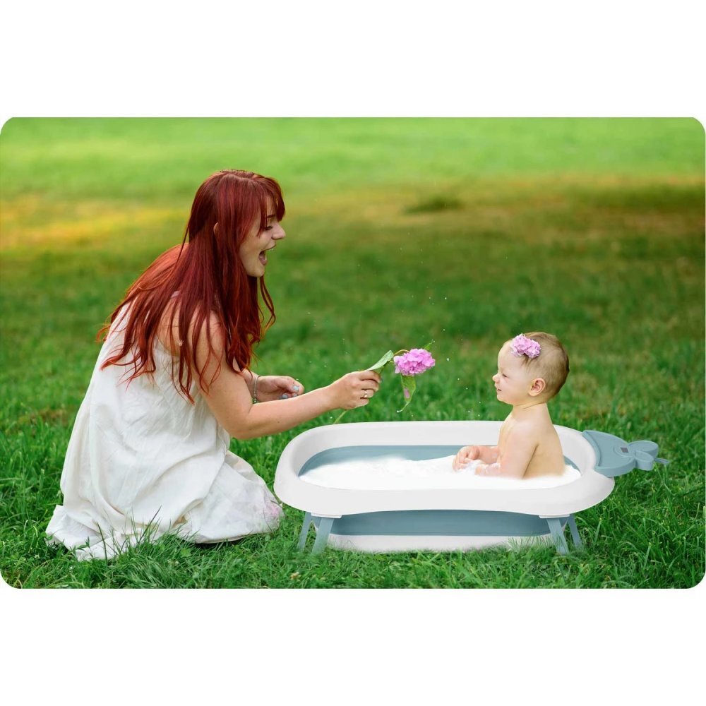 Ricokids Set cadita pliabila cu suport anatomic si termometru digital inclus Butterfly Blue