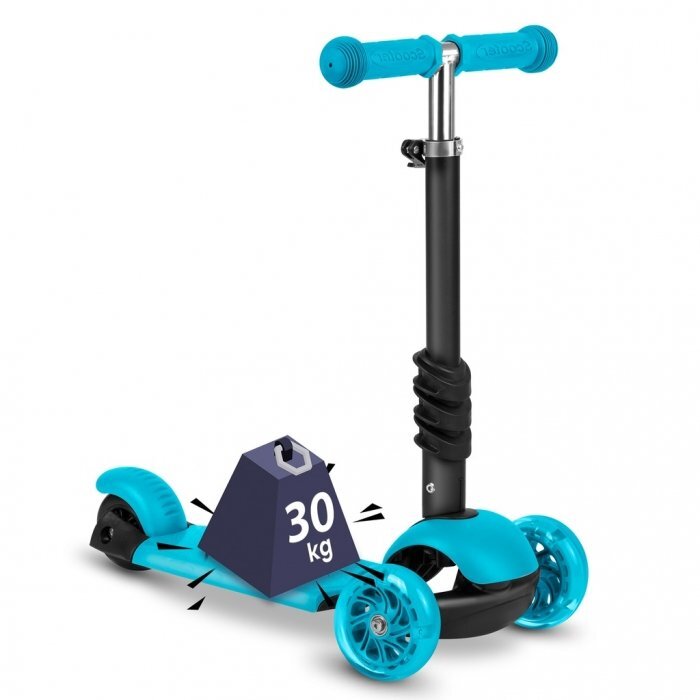 Ricokids Trotineta 3 in 1 pentru copii Buggy Albastru cu scaunel reglabilinaltime ghidon reglabilaroti cu lumini LEDplatforma antiderapantacadru din aluminiumanere ergonomice si cosulet pentru accesorii