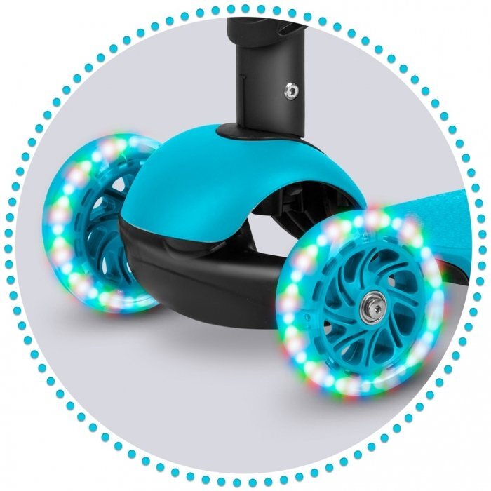 Ricokids Trotineta 3 in 1 pentru copii Buggy Albastru cu scaunel reglabilinaltime ghidon reglabilaroti cu lumini LEDplatforma antiderapantacadru din aluminiumanere ergonomice si cosulet pentru accesorii