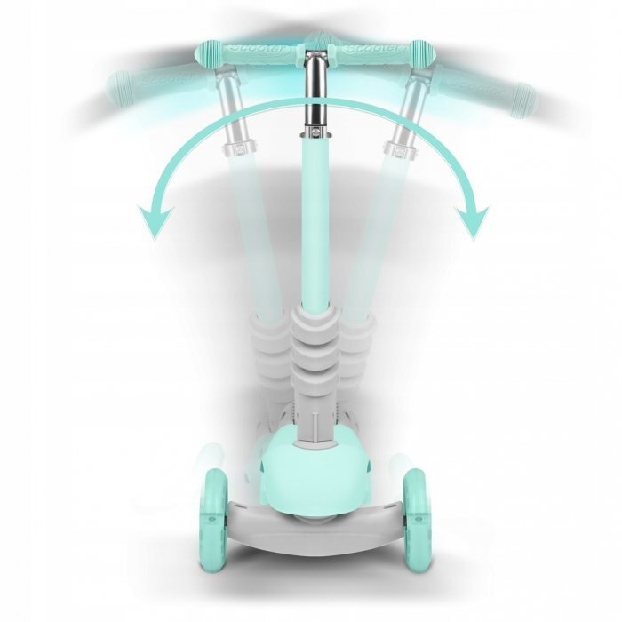 Ricokids Trotineta 3 in 1 pentru copii Buggy Mint cu scaunel reglabilinaltime ghidon reglabilaroti cu lumini LEDplatforma antiderapantacadru din aluminiumanere ergonomice si cosulet pentru accesorii