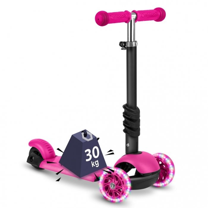 Ricokids Trotineta 3 in 1 pentru copii Buggy Roz cu scaunel reglabilinaltime ghidon reglabilaroti cu lumini LEDplatforma antiderapantacadru din aluminiumanere ergonomice si cosulet pentru accesorii