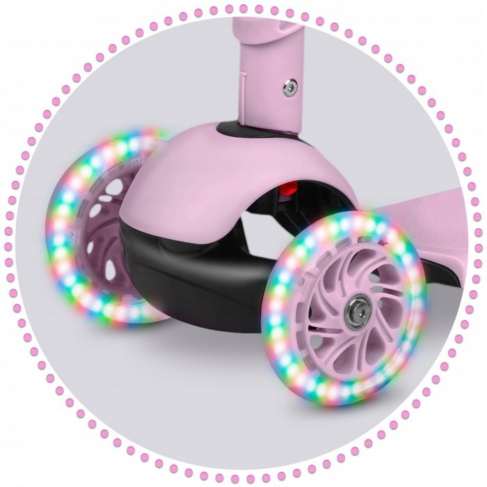 Ricokids Trotineta 3 in 1 pentru copii Cubi Roz cu scaunelroti cu lumini LEDplatforma antiderapantacadru din aluminiumanere ergonomicegreutate suportata 30 kg varsta 3 ani+