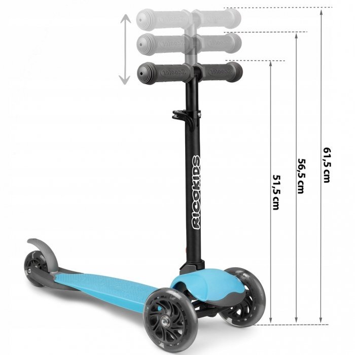 Ricokids Trotineta cu roti cu led Loco albastru pliabila ghidon reglabil greutate suportata 25 kg varsta 3 ani+
