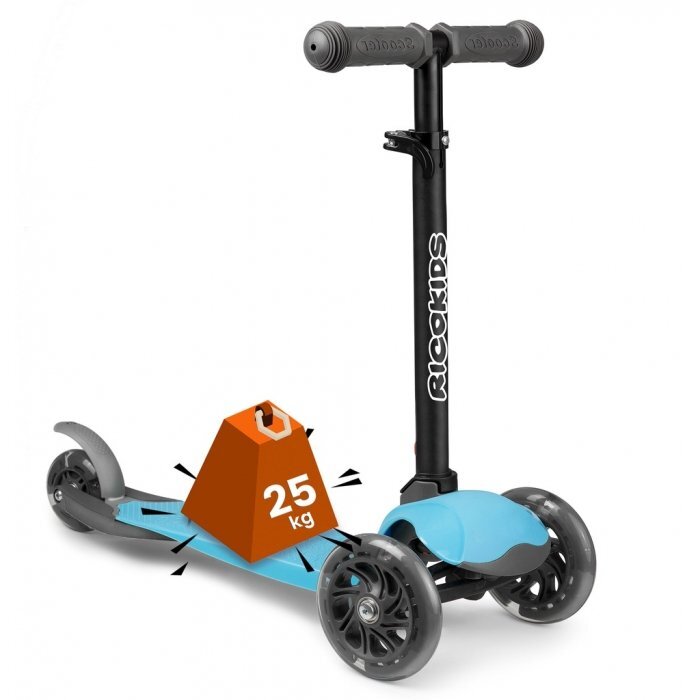 Ricokids Trotineta cu roti cu led Loco albastru pliabila ghidon reglabil greutate suportata 25 kg varsta 3 ani+
