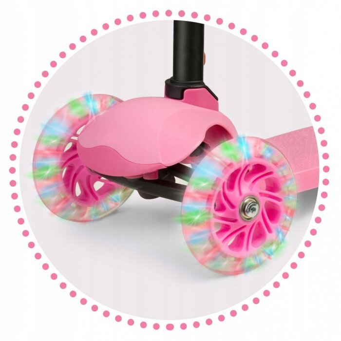 Ricokids Trotineta cu roti cu led Loco roz pliabila ghidon reglabil greutate suportata 25 kg varsta 3 ani+