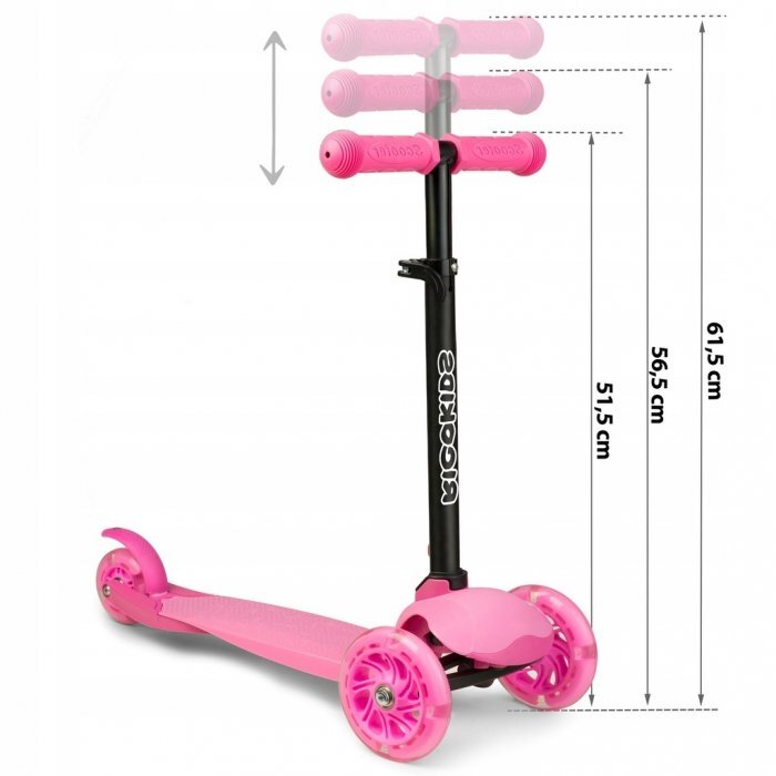 Ricokids Trotineta cu roti cu led Loco roz pliabila ghidon reglabil greutate suportata 25 kg varsta 3 ani+