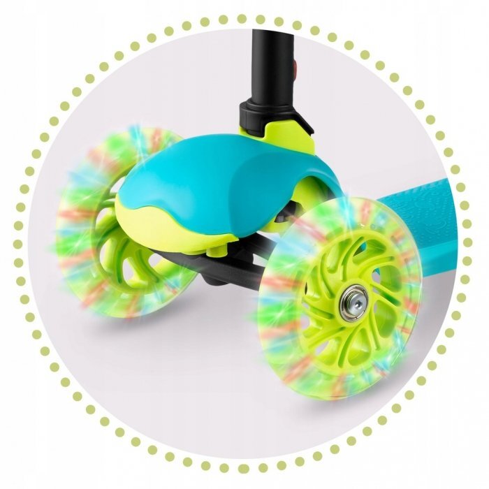 Ricokids Trotineta cu roti cu led Loco turcoaz pliabila ghidon reglabil greutate suportata 25 kg varsta 3 ani+