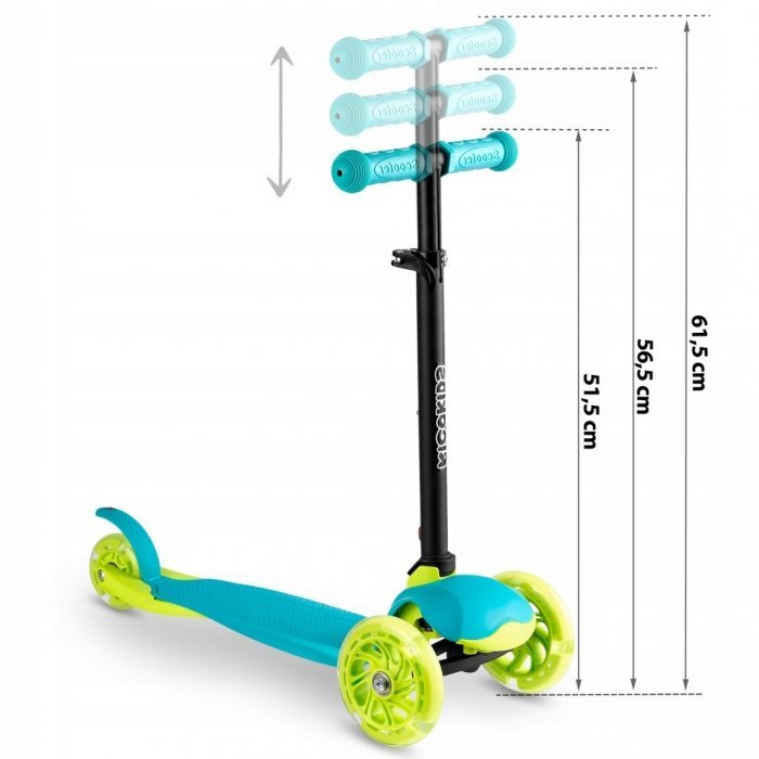 Ricokids Trotineta cu roti cu led Loco turcoaz pliabila ghidon reglabil greutate suportata 25 kg varsta 3 ani+