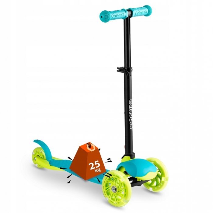 Ricokids Trotineta cu roti cu led Loco turcoaz pliabila ghidon reglabil greutate suportata 25 kg varsta 3 ani+