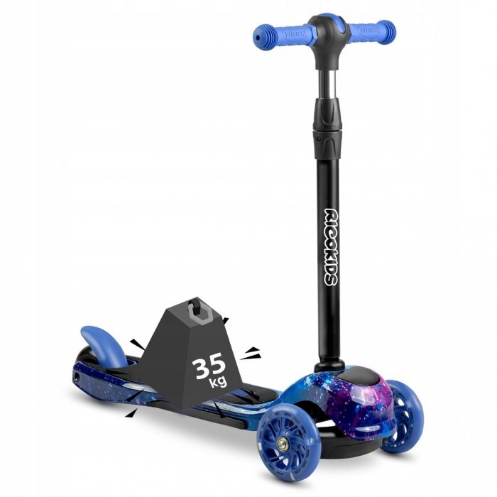 Ricokids Trotineta cu roti LED Piko negru albastru ghidon reglabil din aluminiu greutate suportata 35 kg varsta 3 ani+