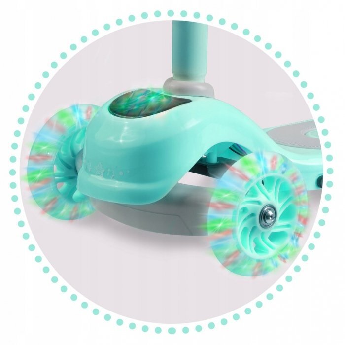 Ricokids Trotineta cu roti LED Piko turcoaz ghidon reglabil din aluminiu greutate suportata 35 kg varsta 3 ani+