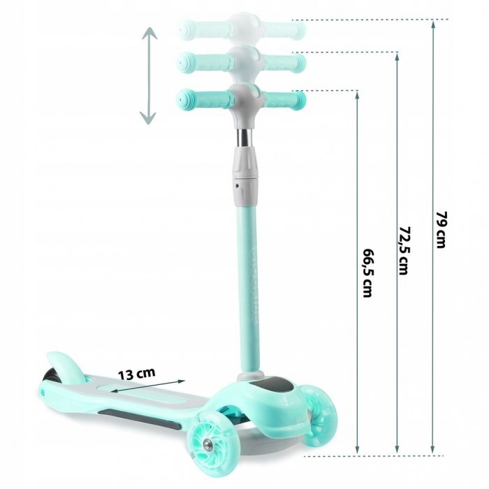 Ricokids Trotineta cu roti LED Piko turcoaz ghidon reglabil din aluminiu greutate suportata 35 kg varsta 3 ani+