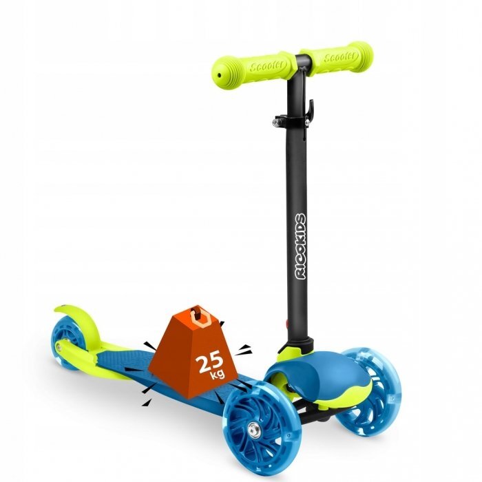 Ricokids Trotineta Loco albastru-verde pliabila ghidon reglabil roti cu Led platforma antiderapanta greutate admisa 25 kg