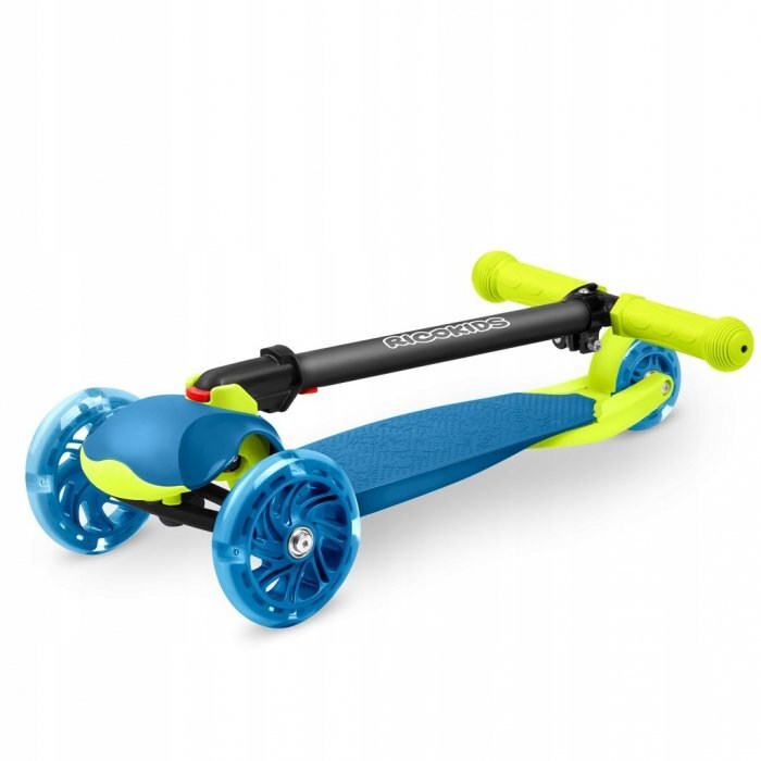 Ricokids Trotineta Loco albastru-verde pliabila ghidon reglabil roti cu Led platforma antiderapanta greutate admisa 25 kg