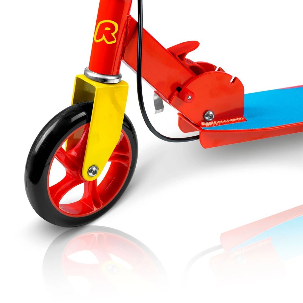 Ricokids Trotineta pentru copii Kodi AlbastruRosu pliabila inaltime ghidon reglabila platforma antiderapanta roti din PU rezistente rulmenti ABEC-7 2 frane de mana si picior manere ergonomice pliabile si cric