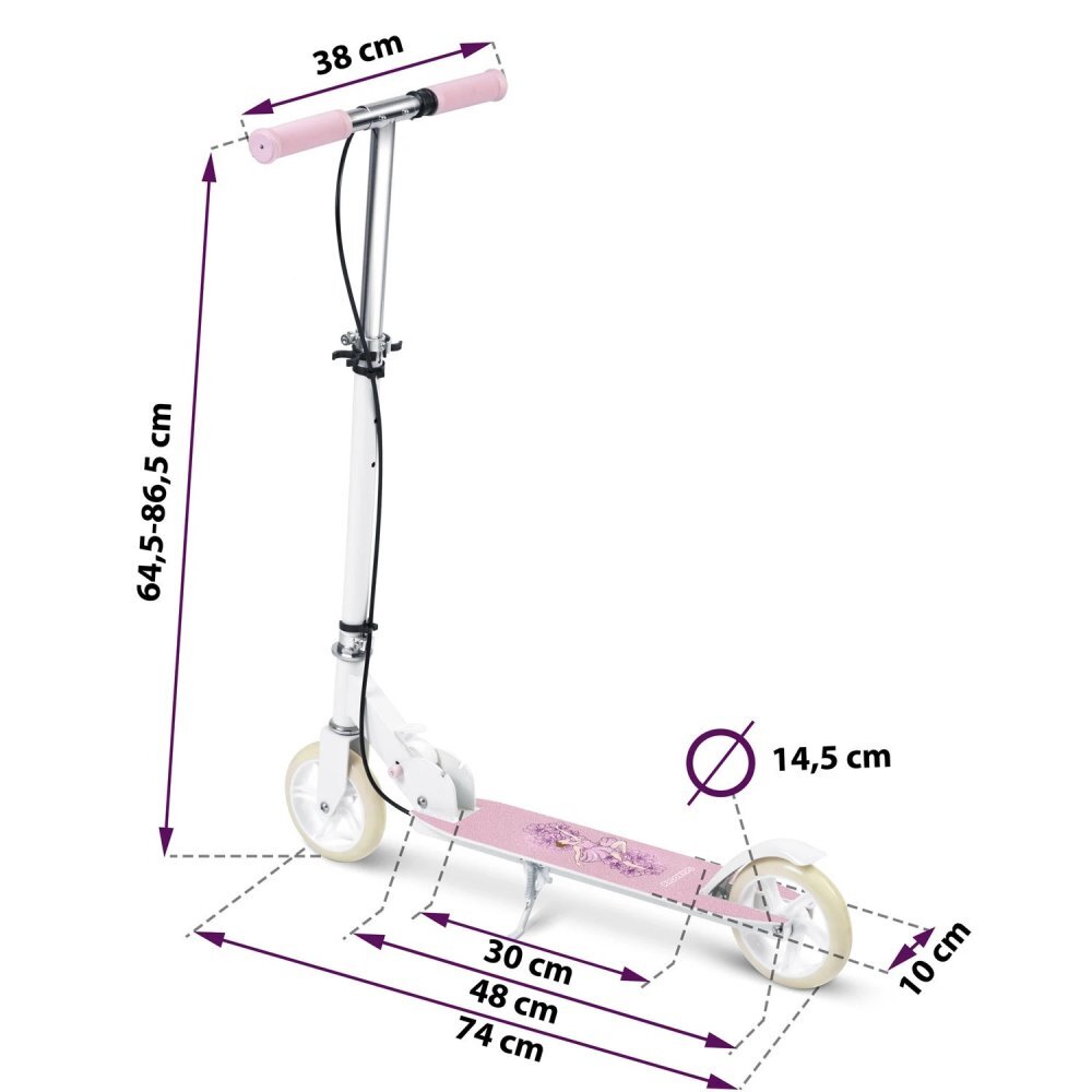 Ricokids Trotineta pentru copii Kodi Ballerina pliabila inaltime ghidon reglabila platforma antiderapanta roti din PU rezistente rulmenti ABEC-7 2 frane de mana si picior manere ergonomice pliabile si cric