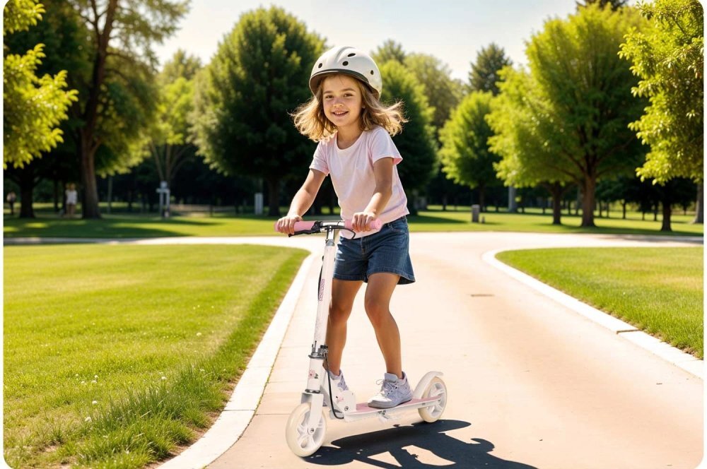 Ricokids Trotineta pentru copii Kodi Ballerina pliabila inaltime ghidon reglabila platforma antiderapanta roti din PU rezistente rulmenti ABEC-7 2 frane de mana si picior manere ergonomice pliabile si cric