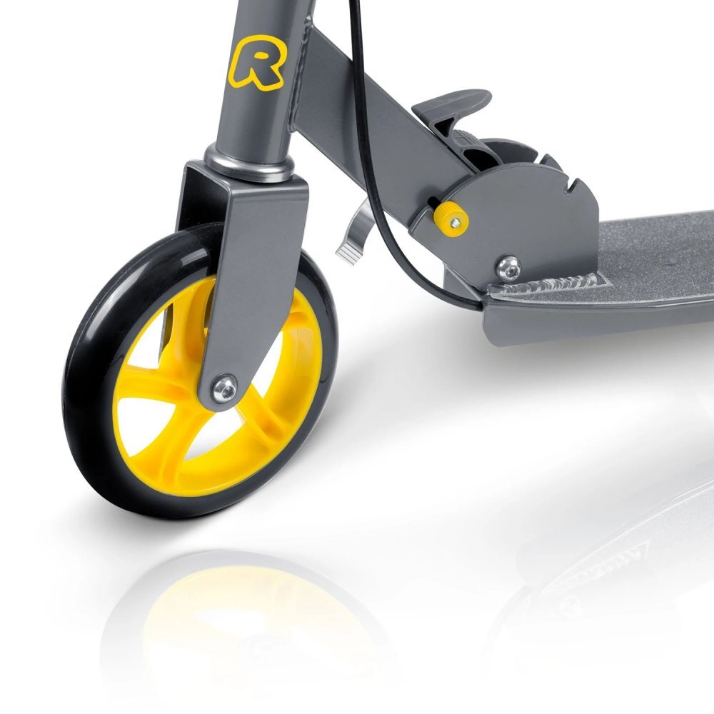 Ricokids Trotineta pentru copii Kodi GriGalben pliabila inaltime ghidon reglabila platforma antiderapanta roti din PU rezistente rulmenti ABEC-7 2 frane de mana si picior manere ergonomice pliabile si cric