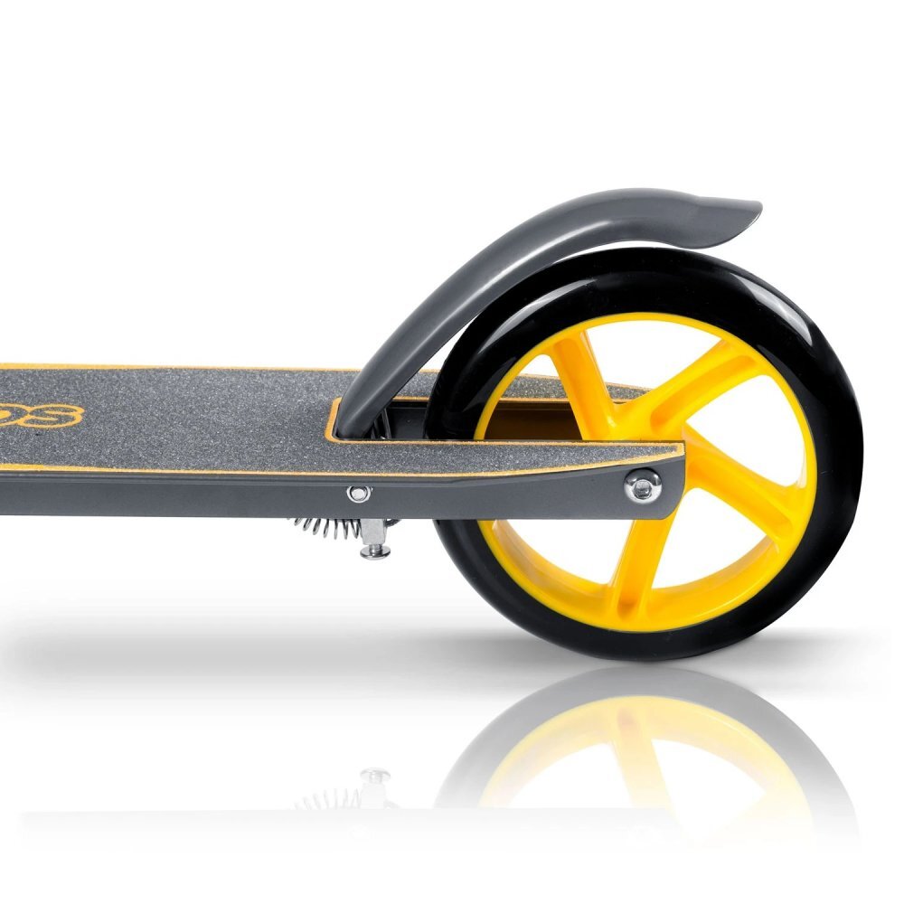 Ricokids Trotineta pentru copii Kodi GriGalben pliabila inaltime ghidon reglabila platforma antiderapanta roti din PU rezistente rulmenti ABEC-7 2 frane de mana si picior manere ergonomice pliabile si cric