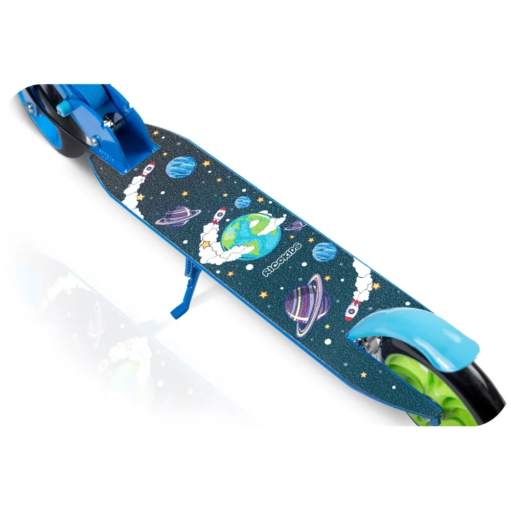 Ricokids Trotineta pentru copii Kodi Kosmos pliabila inaltime ghidon reglabila platforma antiderapanta roti din PU rezistente rulmenti ABEC-7 2 frane de mana si picior manere ergonomice pliabile si cric