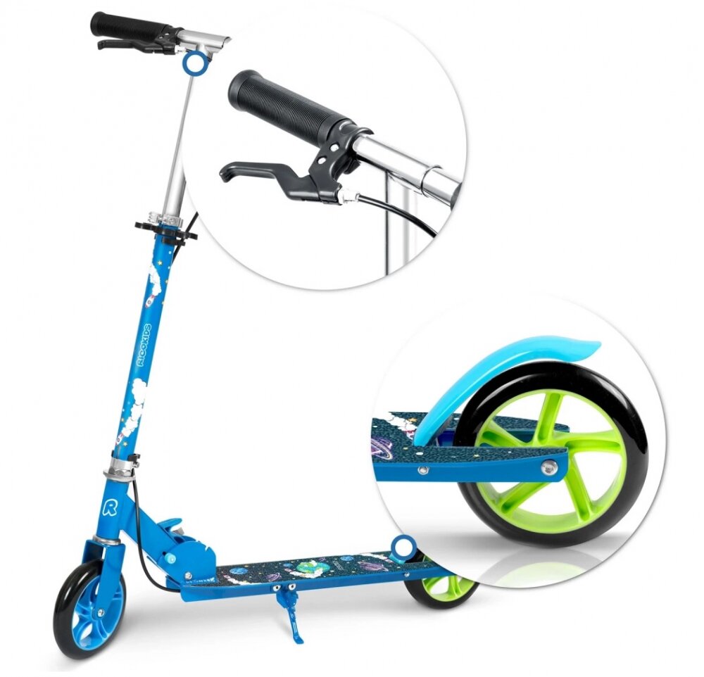Ricokids Trotineta pentru copii Kodi Kosmos pliabila inaltime ghidon reglabila platforma antiderapanta roti din PU rezistente rulmenti ABEC-7 2 frane de mana si picior manere ergonomice pliabile si cric