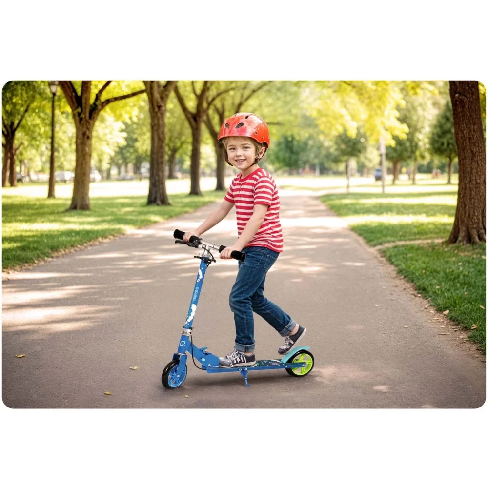 Ricokids Trotineta pentru copii Kodi Kosmos pliabila inaltime ghidon reglabila platforma antiderapanta roti din PU rezistente rulmenti ABEC-7 2 frane de mana si picior manere ergonomice pliabile si cric
