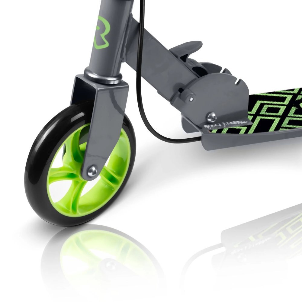 Ricokids Trotineta pentru copii Kodi NegruVerde pliabila inaltime ghidon reglabila platforma antiderapanta roti din PU rezistente rulmenti ABEC-7 2 frane de mana si picior manere ergonomice pliabile si cric