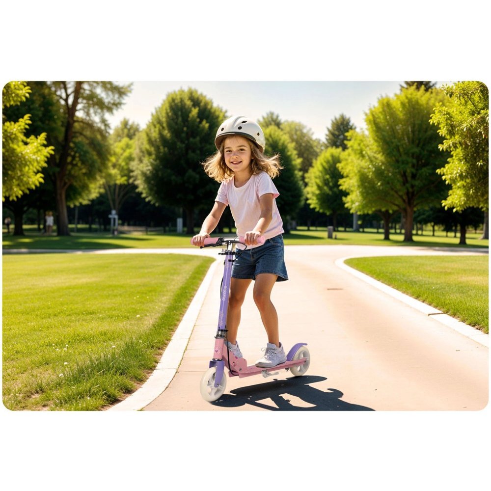 Ricokids Trotineta pentru copii Kodi Princess pliabila inaltime ghidon reglabila platforma antiderapanta roti din PU rezistente rulmenti ABEC-7 2 frane de mana si picior manere ergonomice pliabile si cric