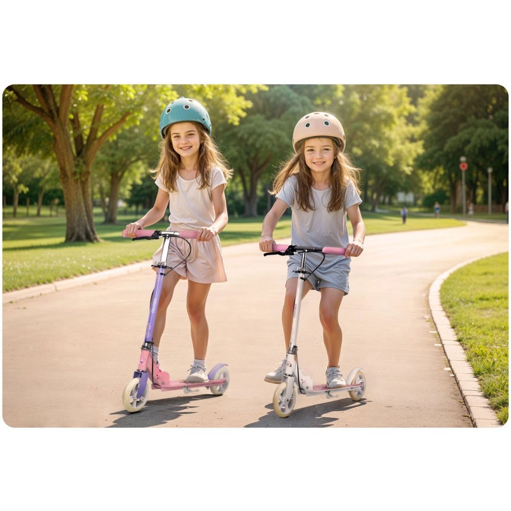 Ricokids Trotineta pentru copii Kodi Princess pliabila inaltime ghidon reglabila platforma antiderapanta roti din PU rezistente rulmenti ABEC-7 2 frane de mana si picior manere ergonomice pliabile si cric
