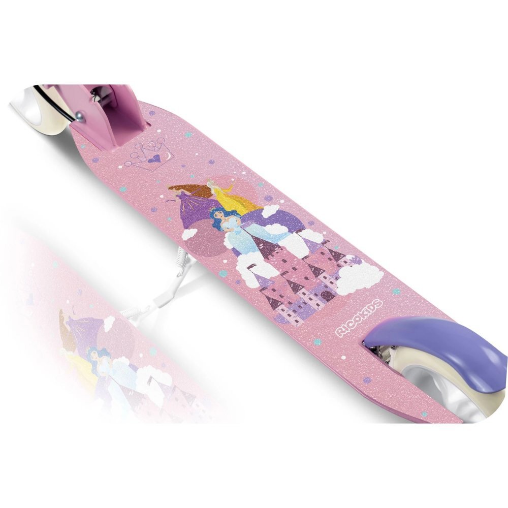 Ricokids Trotineta pentru copii Kodi Princess pliabila inaltime ghidon reglabila platforma antiderapanta roti din PU rezistente rulmenti ABEC-7 2 frane de mana si picior manere ergonomice pliabile si cric
