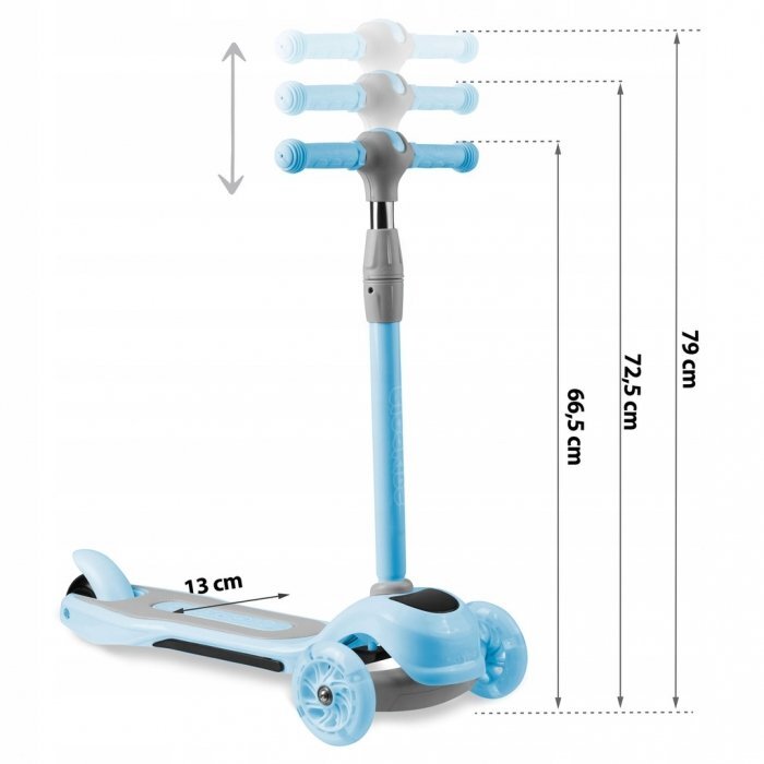 Ricokids Trotineta pentru copii Piko Albastru cu inaltime ghidon reglabilaroti cu lumi LEDcadru din aluminiu platforma antiderapantagreutate admisa 35 kg