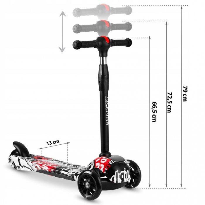 Ricokids Trotineta pentru copii Piko NegruAlbRosu cu inaltime ghidon reglabilaroti cu lumi LEDcadru din aluminiu platforma antiderapantagreutate admisa 35 kg