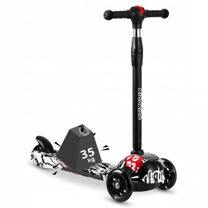 Ricokids Trotineta pentru copii Piko NegruAlbRosu cu inaltime ghidon reglabilaroti cu lumi LEDcadru din aluminiu platforma antiderapantagreutate admisa 35 kg