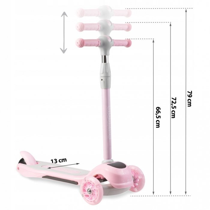 Ricokids Trotineta pentru copii Piko Roz cu inaltime ghidon reglabilaroti cu lumi LEDcadru din aluminiu platforma antiderapantagreutate admisa 35 kg