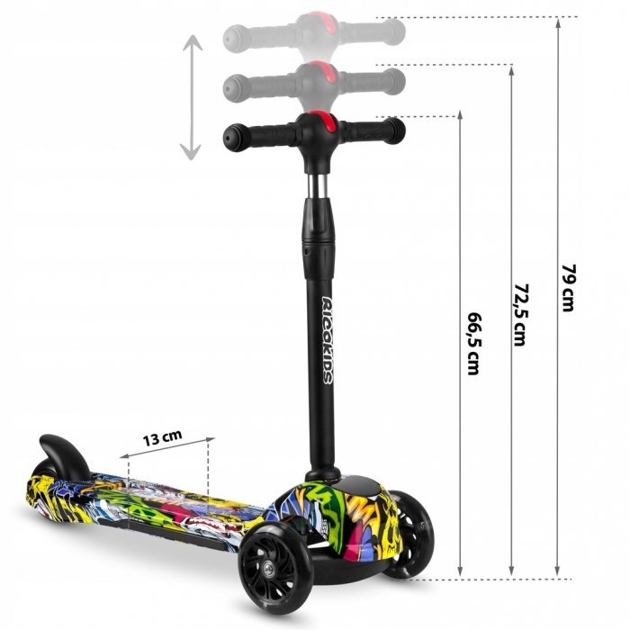 Ricokids Trotineta Piko negru-galben cu ghidon reglabil iluminare Led platforma antiderapanta greutate admisa 35 kg