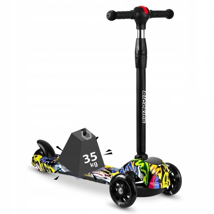 Ricokids Trotineta Piko negru-galben cu ghidon reglabil iluminare Led platforma antiderapanta greutate admisa 35 kg
