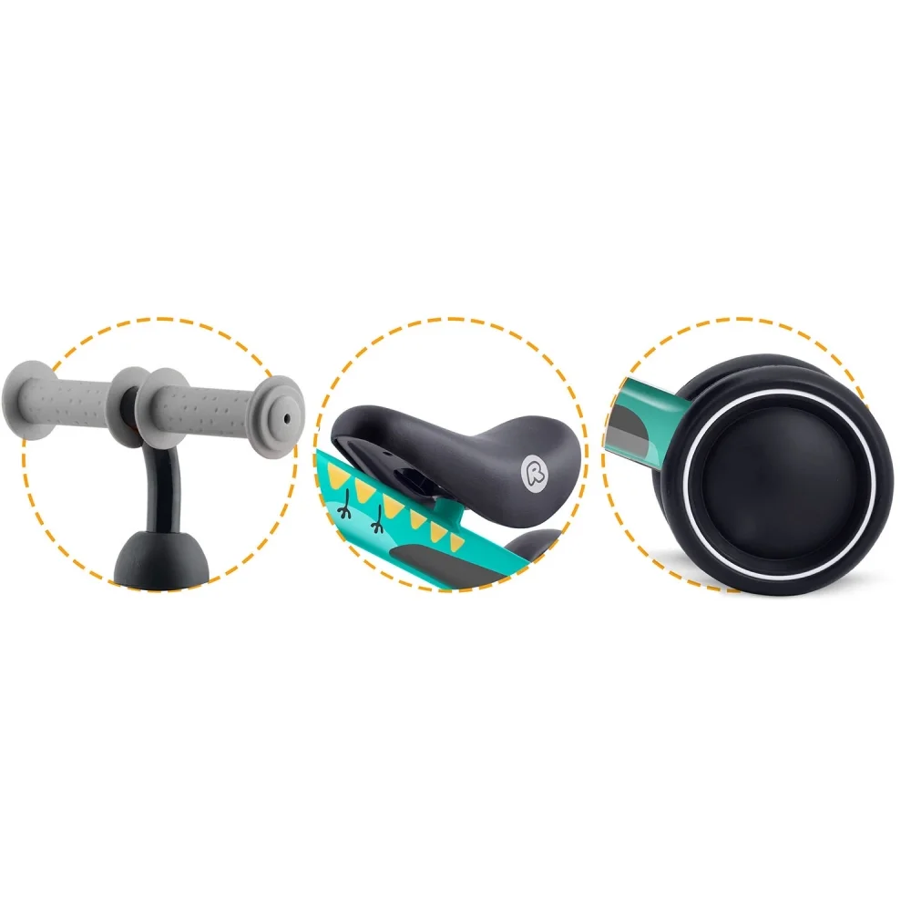 Ricokids Vehicul Ride On fara pedale Cross Country Dino De la 12 luni Cadru metalic usor si rezistent Sezut confortabil din spuma moale Manere ergonomice antiderapante Roti din PP rezistent si silentios