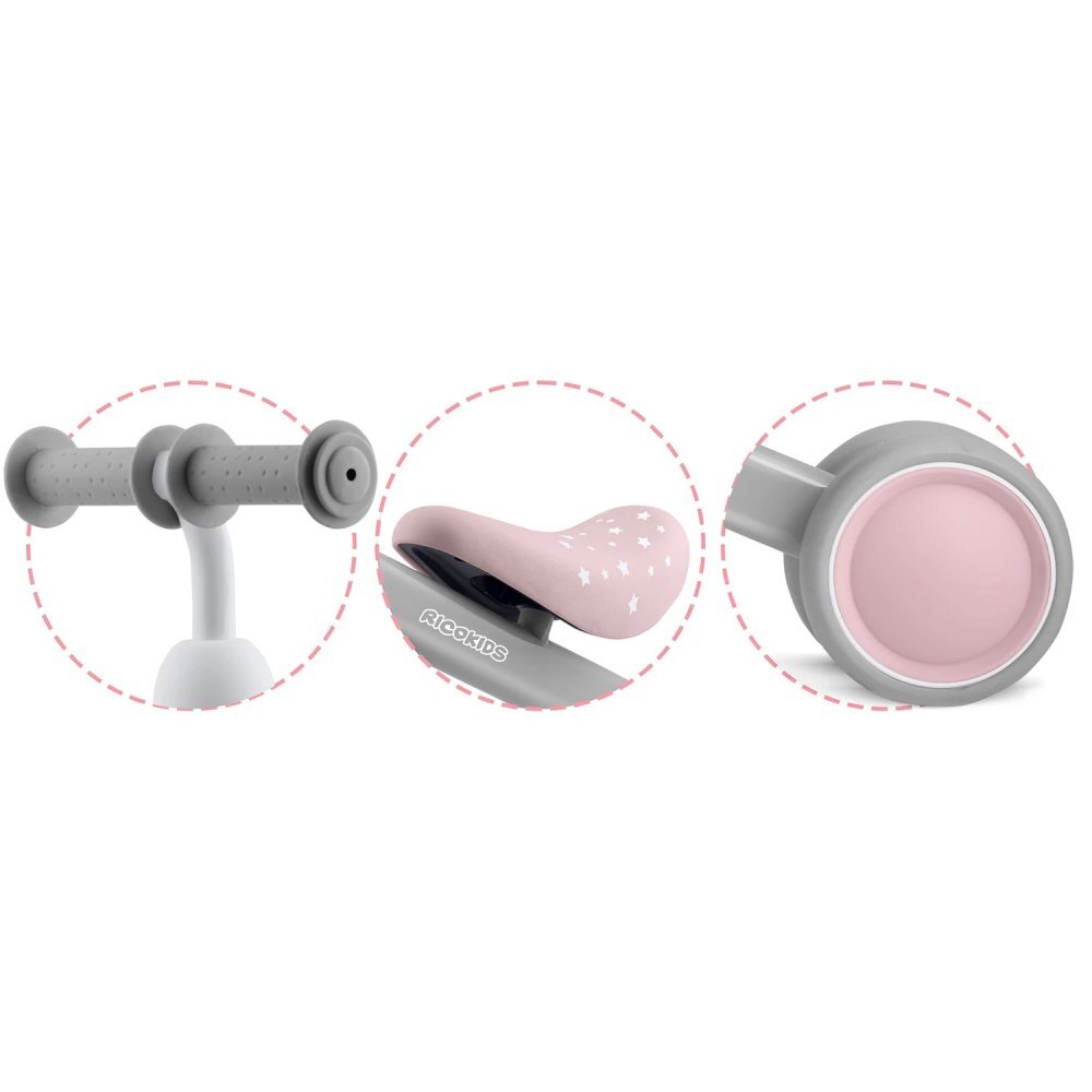 Ricokids Vehicul Ride On fara pedale Cross Country Pink De la 12 luni Cadru metalic usor si rezistent Sezut confortabil din spuma moale Manere ergonomice antiderapante Roti din PP rezistent si silentios